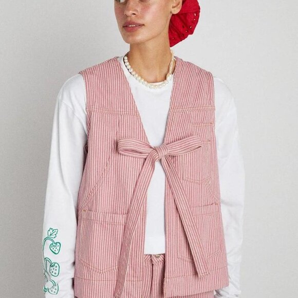 Damson Madder Jackets & Blazers - Damson Madder Pink Stripe Denim Vest
